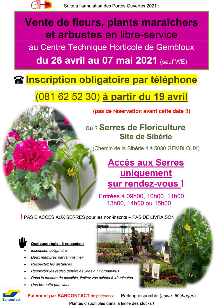 Vente de fleurs et arbustes du 27 avril au 08 mai 2020 