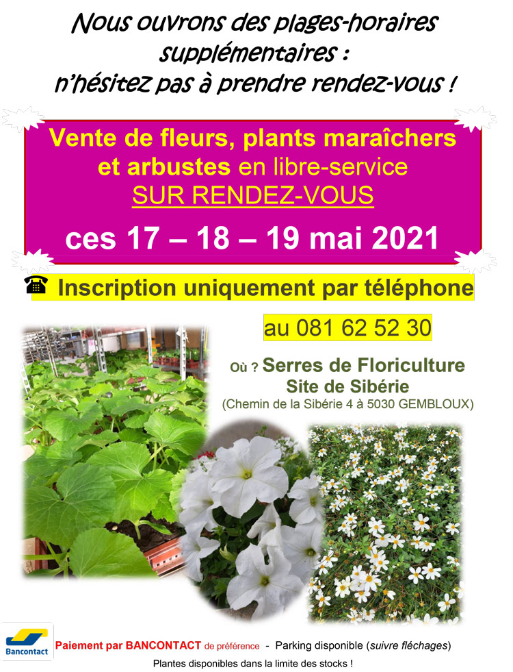 Vente de fleurs et arbustes du 17 mai au 19 mai 2021 