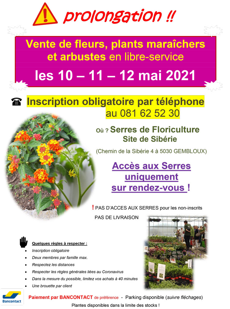 Vente de fleurs et arbustes du 27 avril au 08 mai 2020 